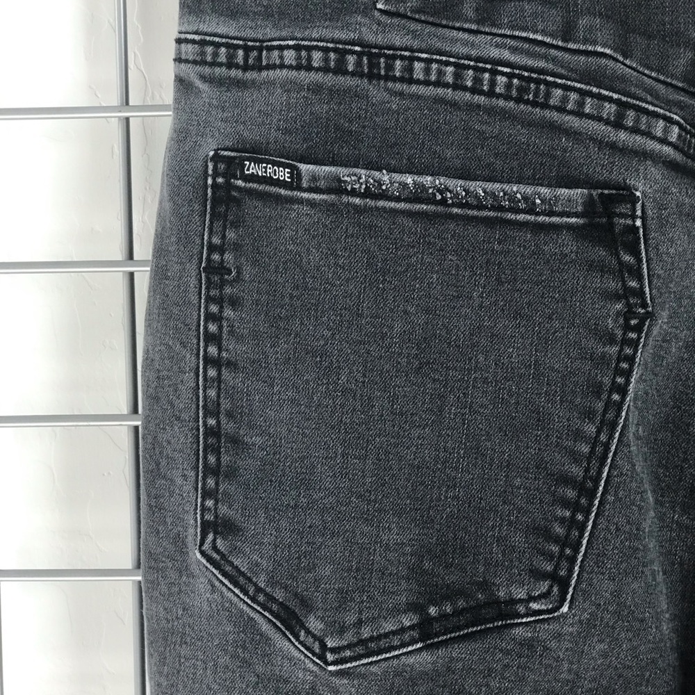 Men’s Charcoal Distressed Rips Holes Skinny Jeans - Picture 7 of 8
